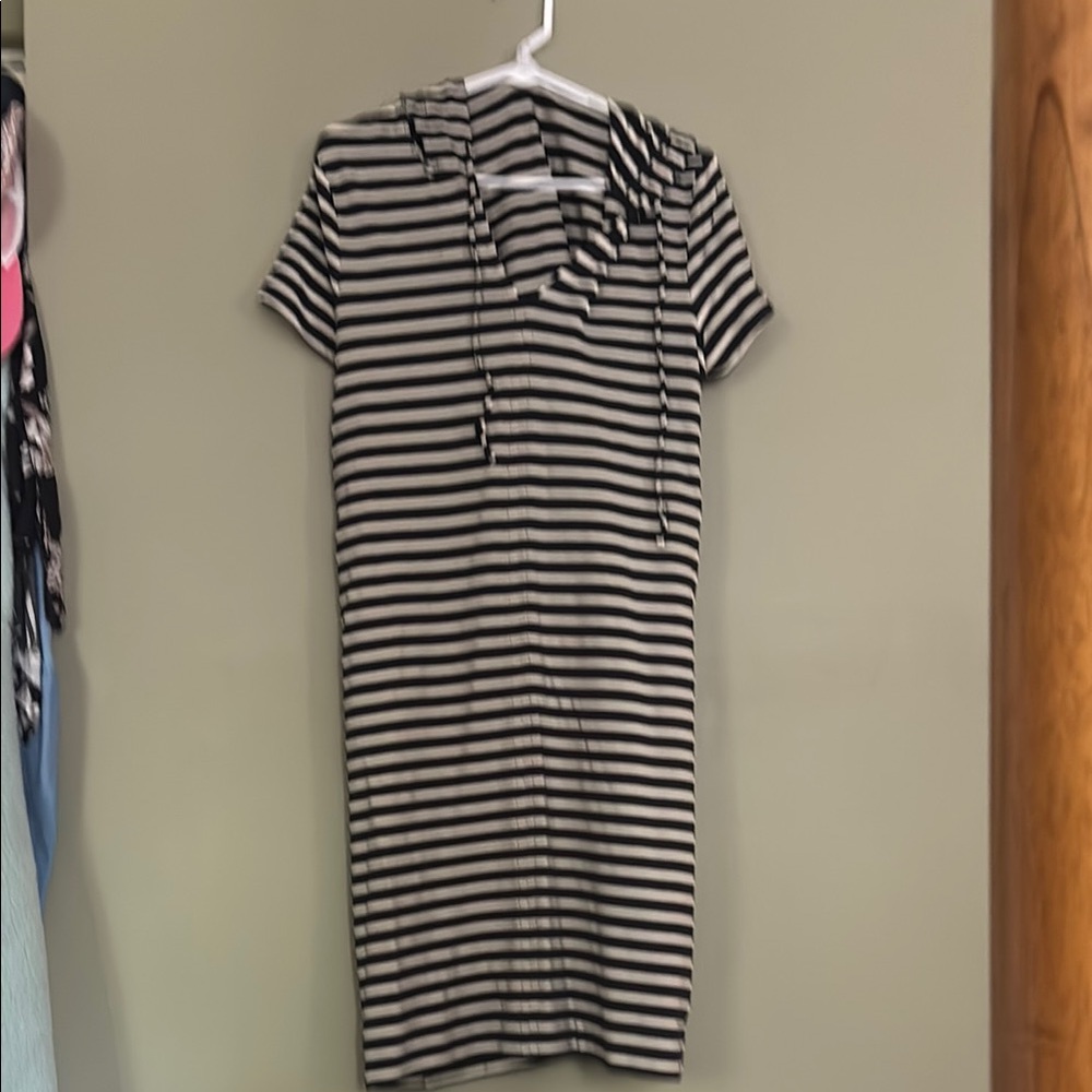 CAbi Navy blue and White Striped Dress